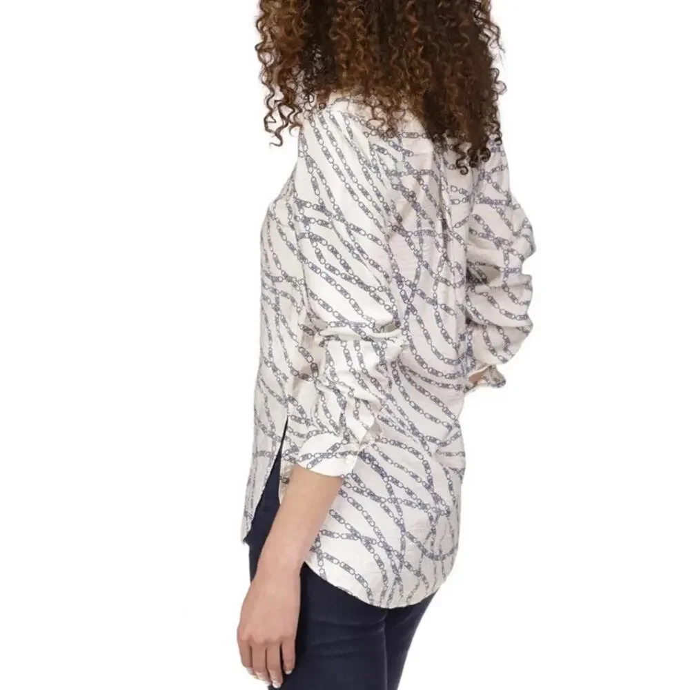 Michael Kors Women's Bias Printed High-Low Button-Down Top. Small Retail $110.00
